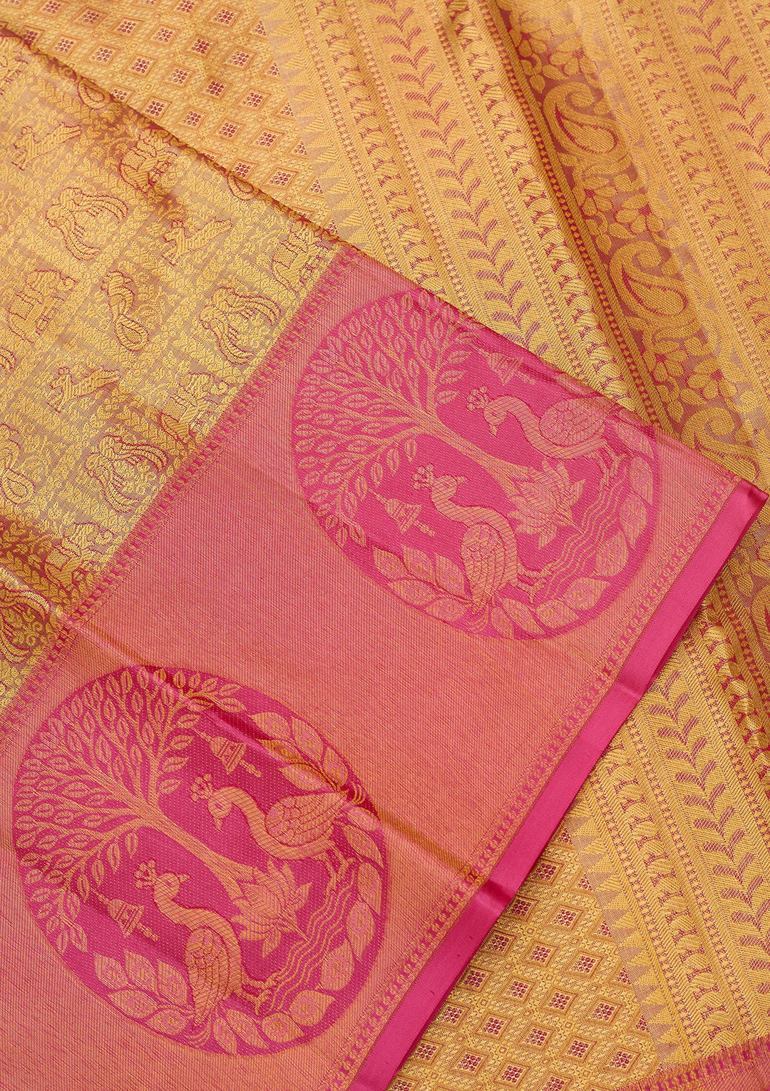 Peach Dharmavaram Pure Silk Saree