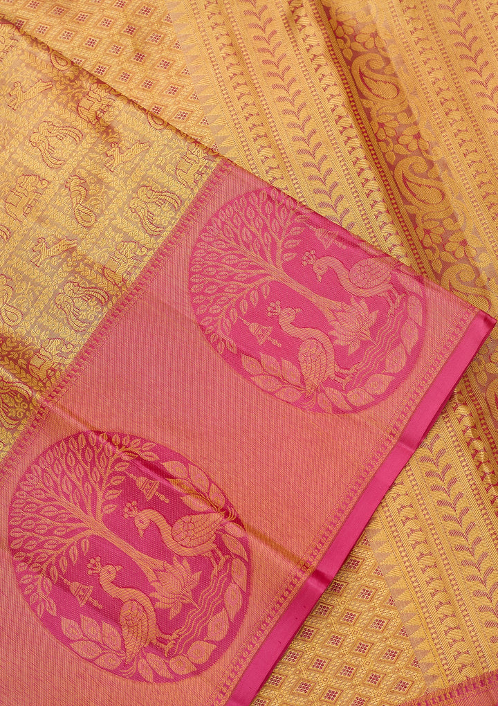 Peach Dharmavaram Pure Silk Saree