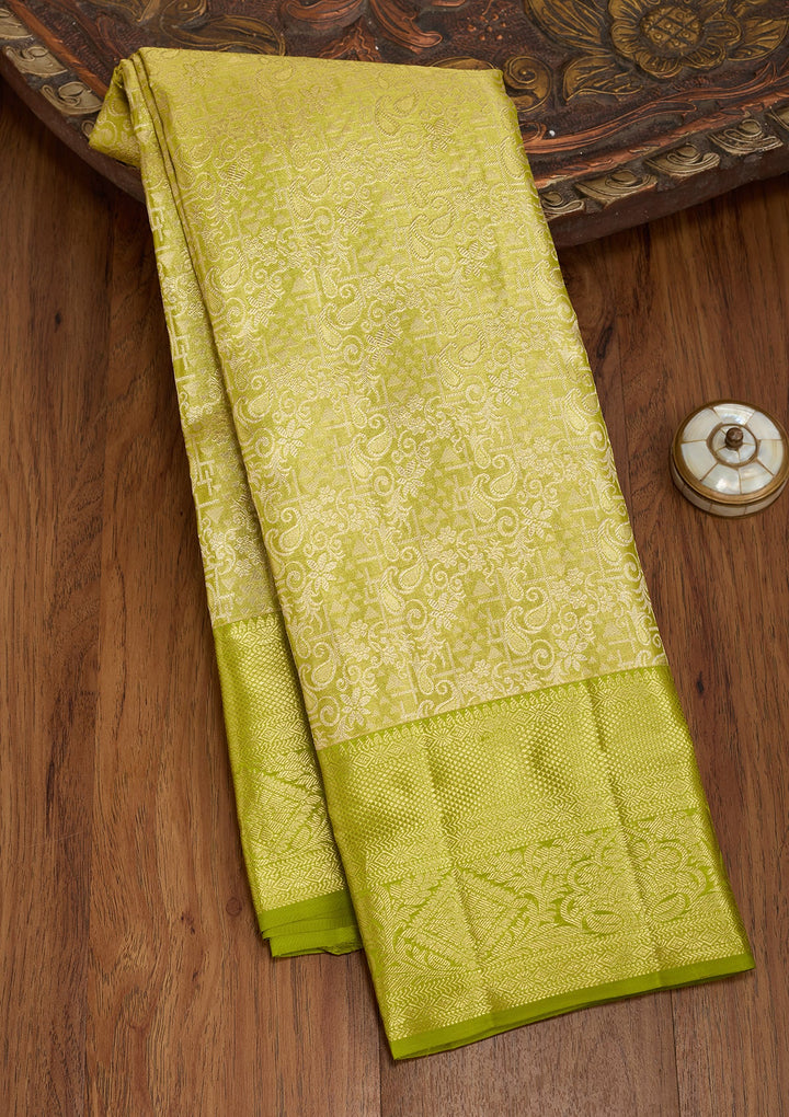 Parrot Green Dharmavaram Pure Silk Saree