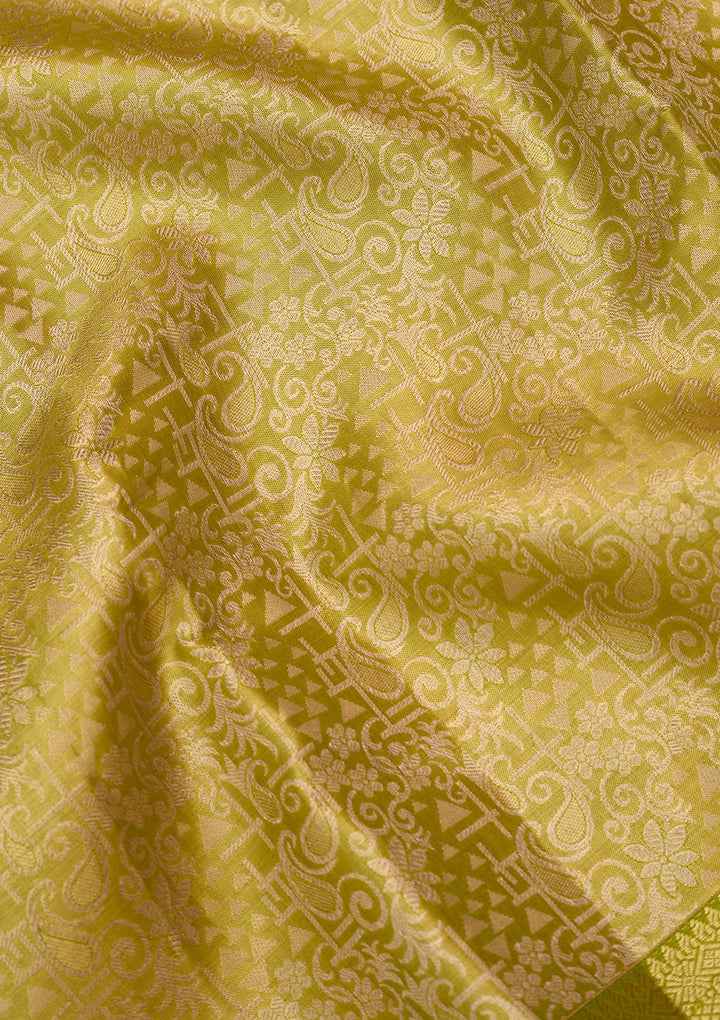 Parrot Green Dharmavaram Pure Silk Saree