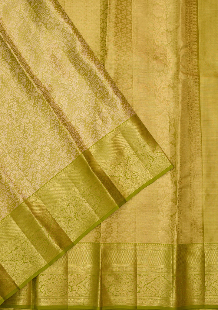 Parrot Green Dharmavaram Pure Silk Saree