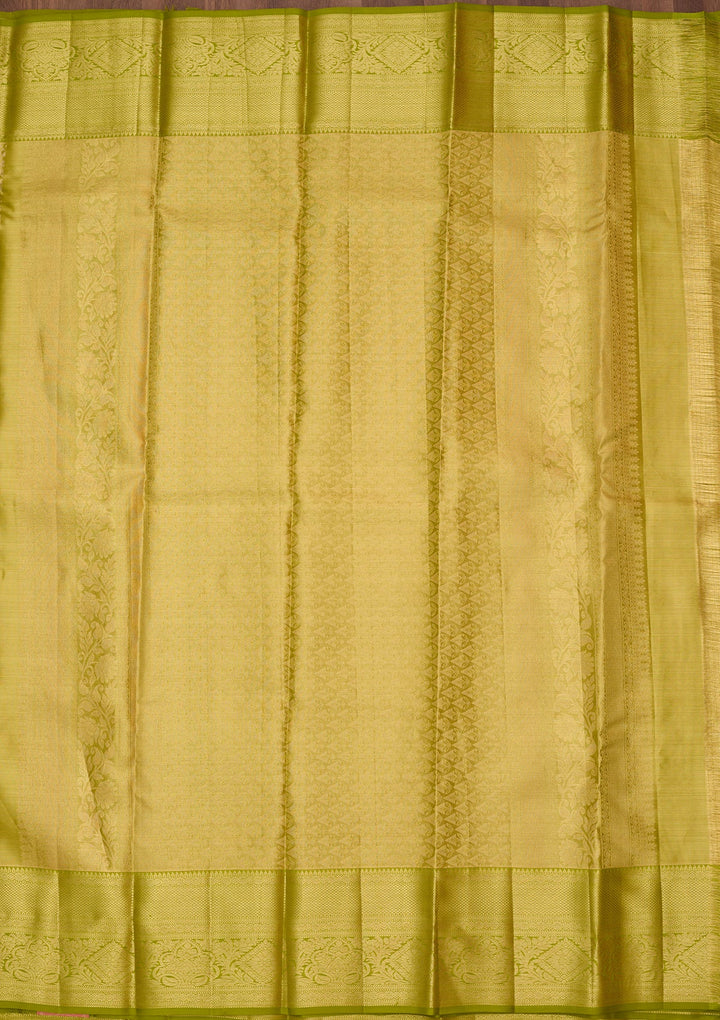 Parrot Green Dharmavaram Pure Silk Saree