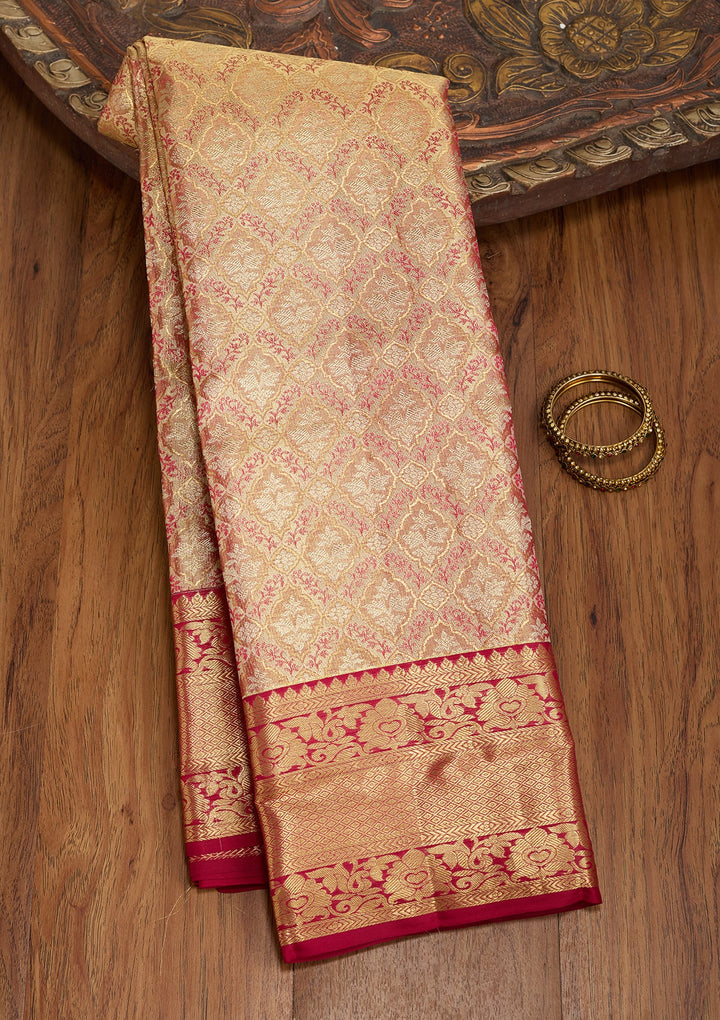 Peach Dharmavaram Pure Silk Saree