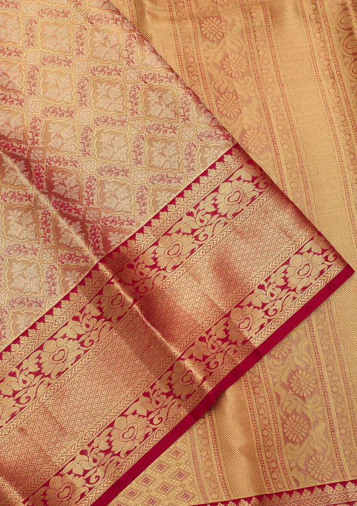 Peach Dharmavaram Pure Silk Saree