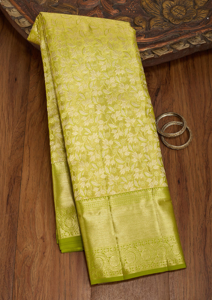 Parrot Green Dharmavaram Pure Silk Saree