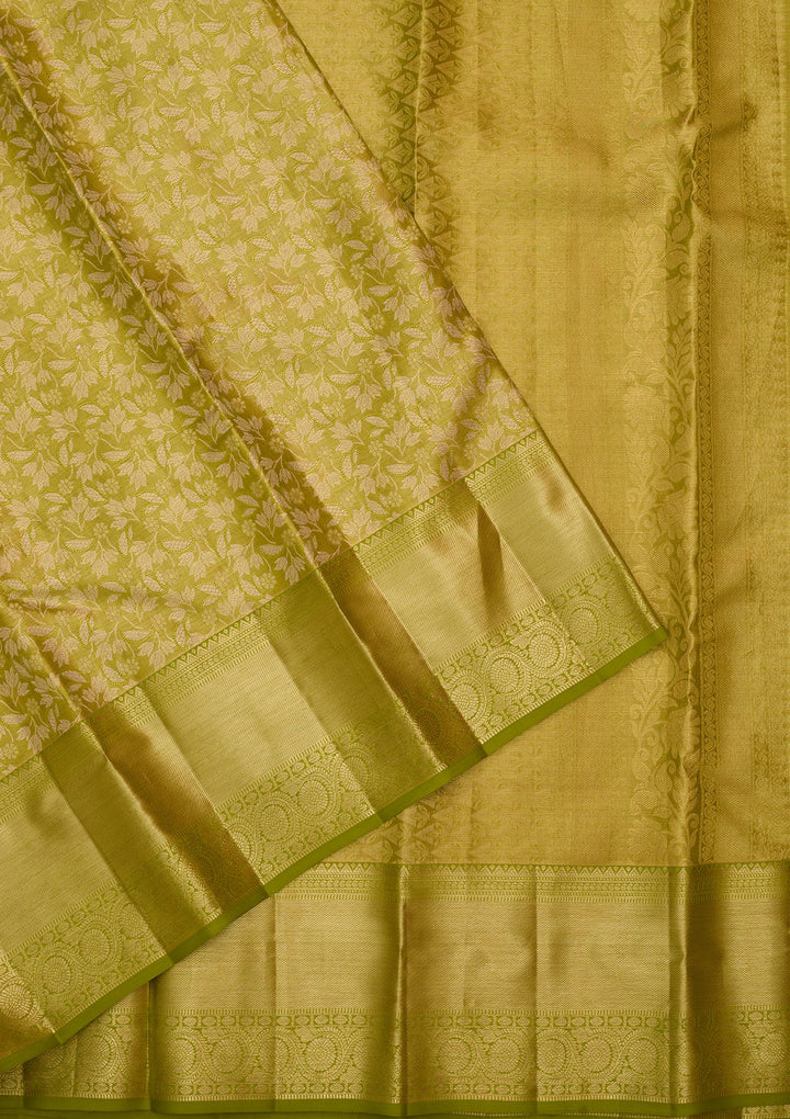 Parrot Green Dharmavaram Pure Silk Saree