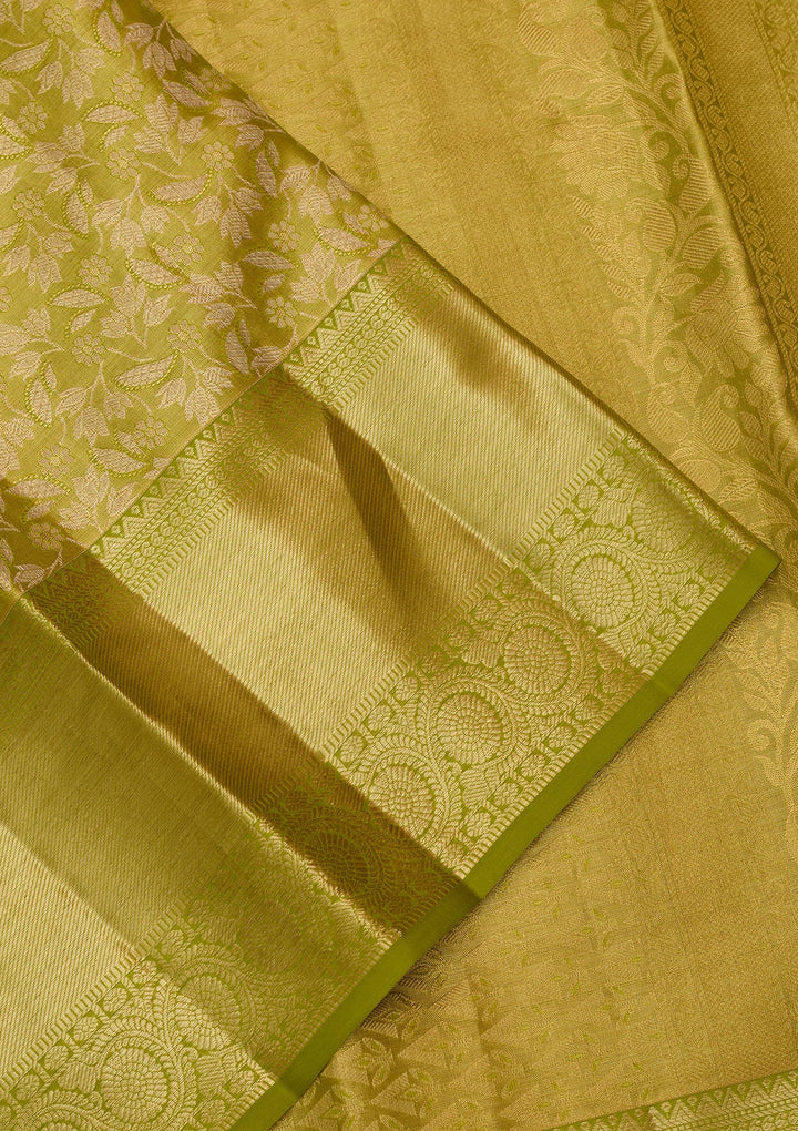 Parrot Green Dharmavaram Pure Silk Saree