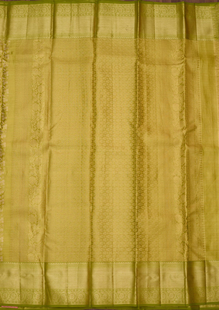 Parrot Green Dharmavaram Pure Silk Saree