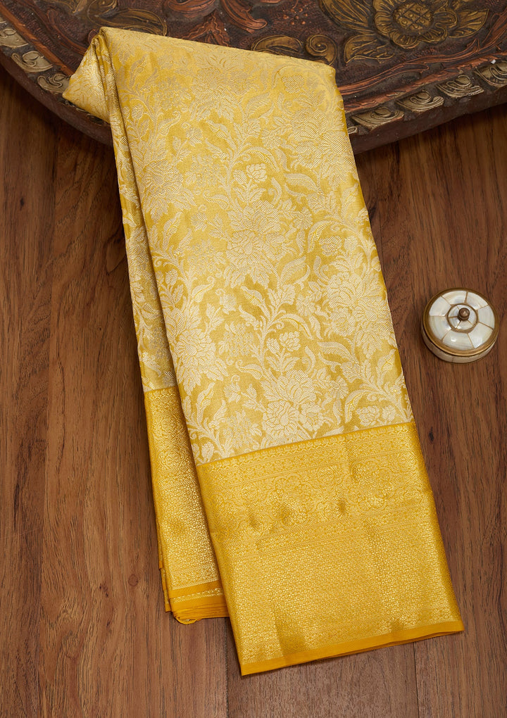 Yellow Dharmavaram Pure Silk Saree