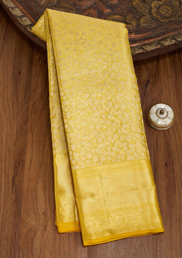 Yellow Dharmavaram Pure Silk Saree