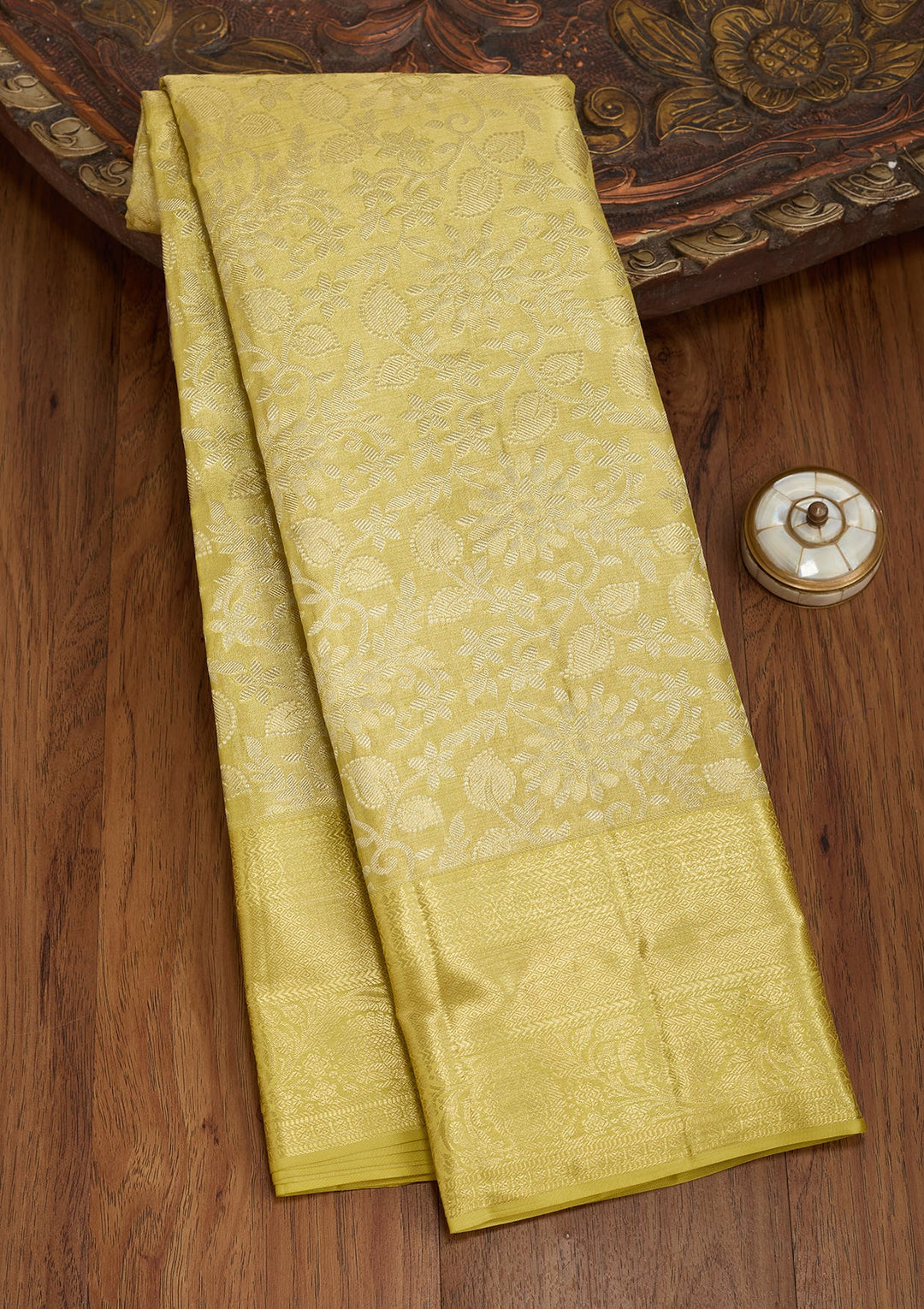 Pista Green Dharmavaram Pure Silk Saree