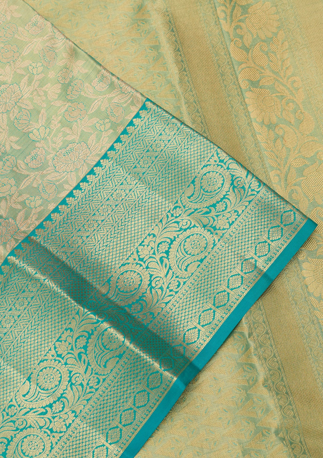 Sea Green Dharmavaram Pure Silk Saree