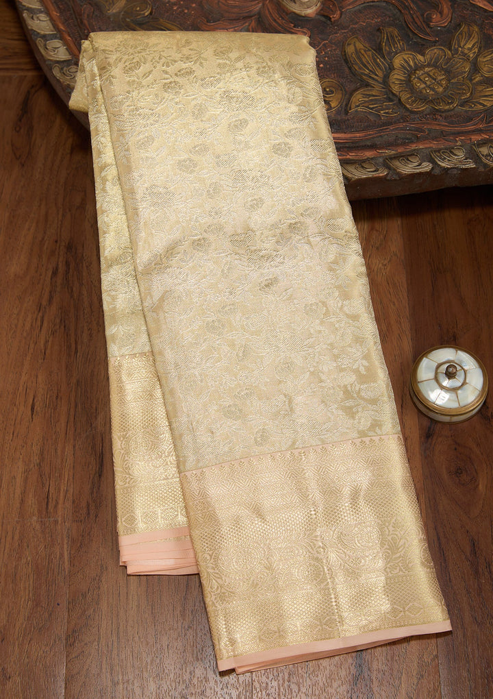 Beige Dharmavaram Pure Silk Saree