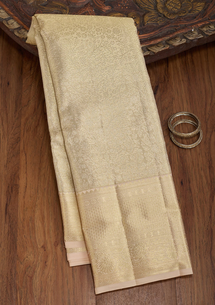 Beige Dharmavaram Pure Silk Saree