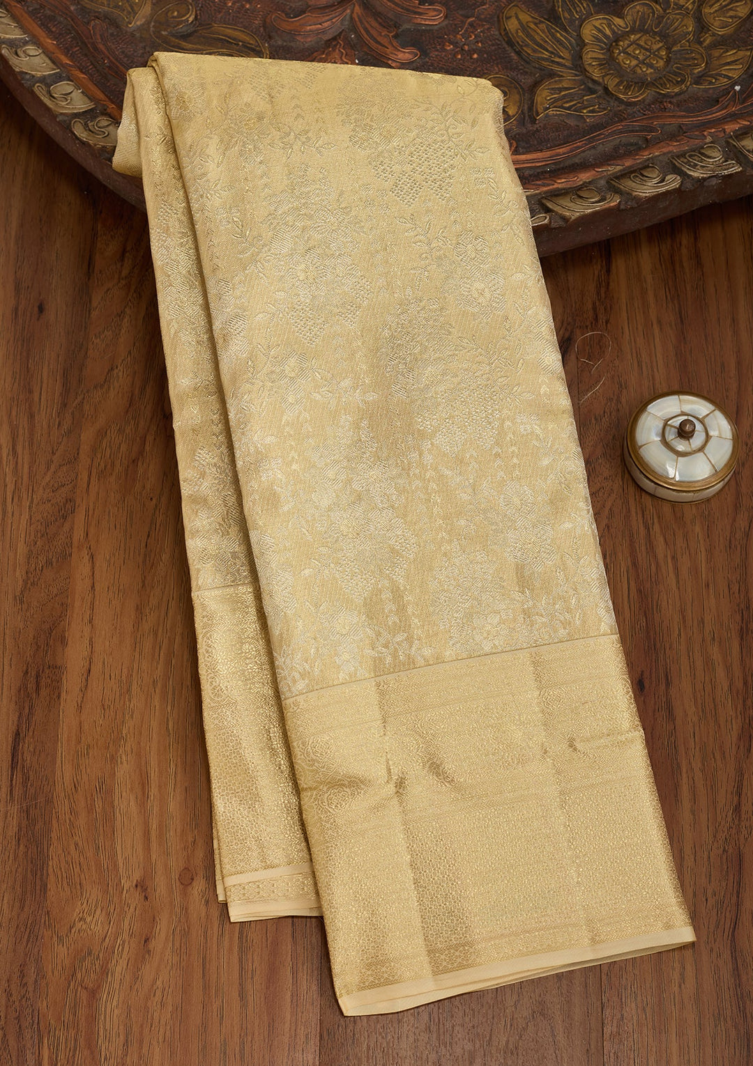 Beige Dharmavaram Pure Silk Saree