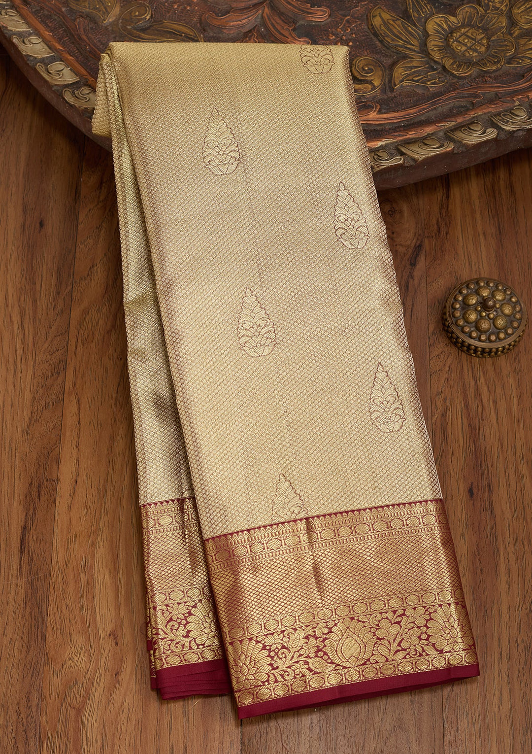 Maroon Dharmavaram Pure Silk Saree