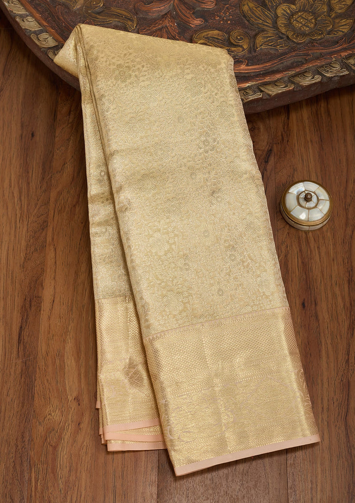 Beige Silk Jaal Saree With Matching Blouse Piece