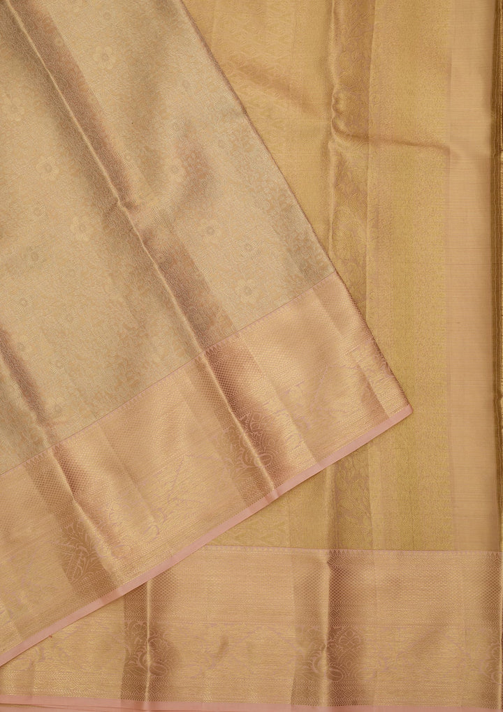 Beige Silk Jaal Saree With Matching Blouse Piece