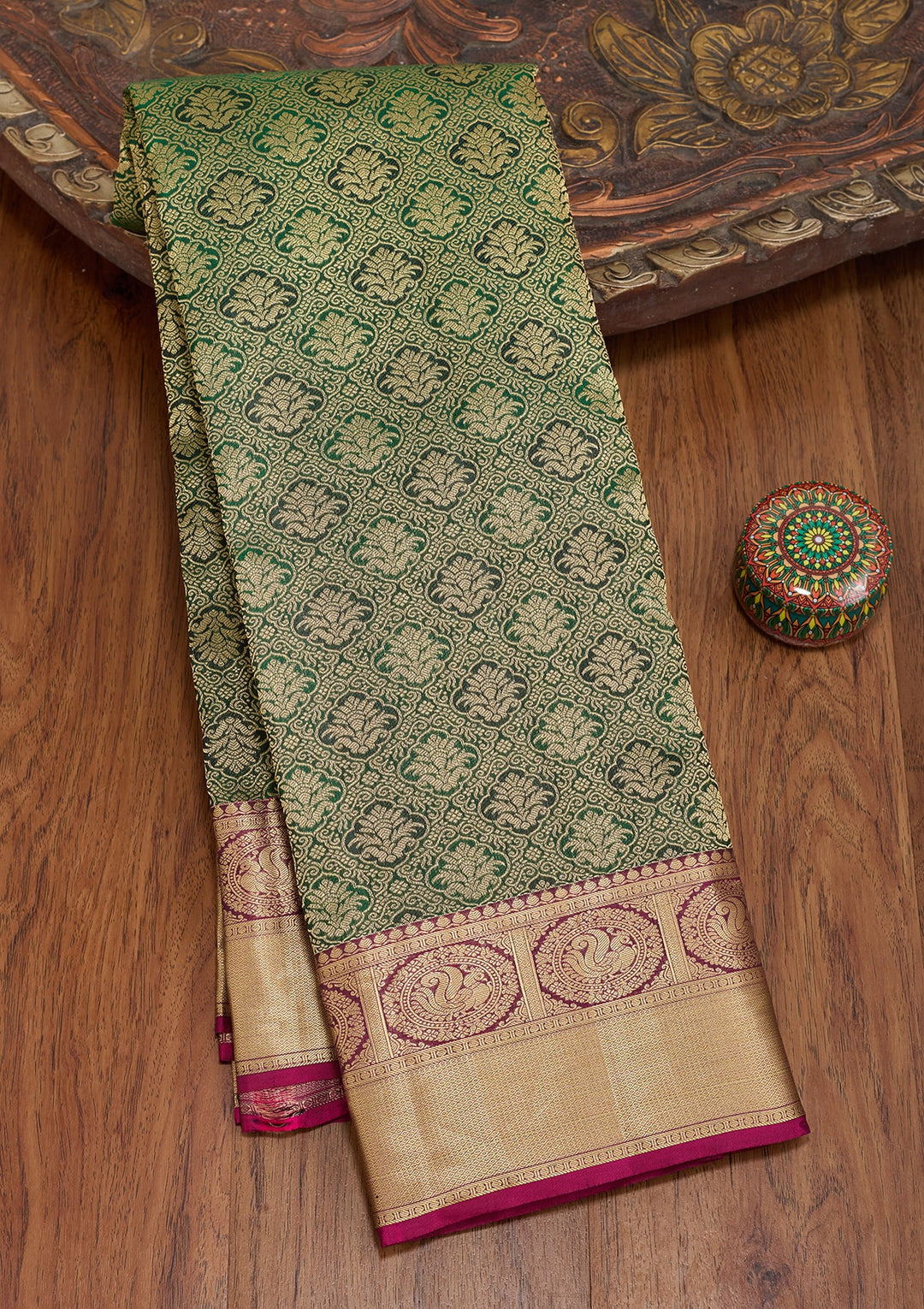 Bottle Green Kanjivaram Pure Silk Saree