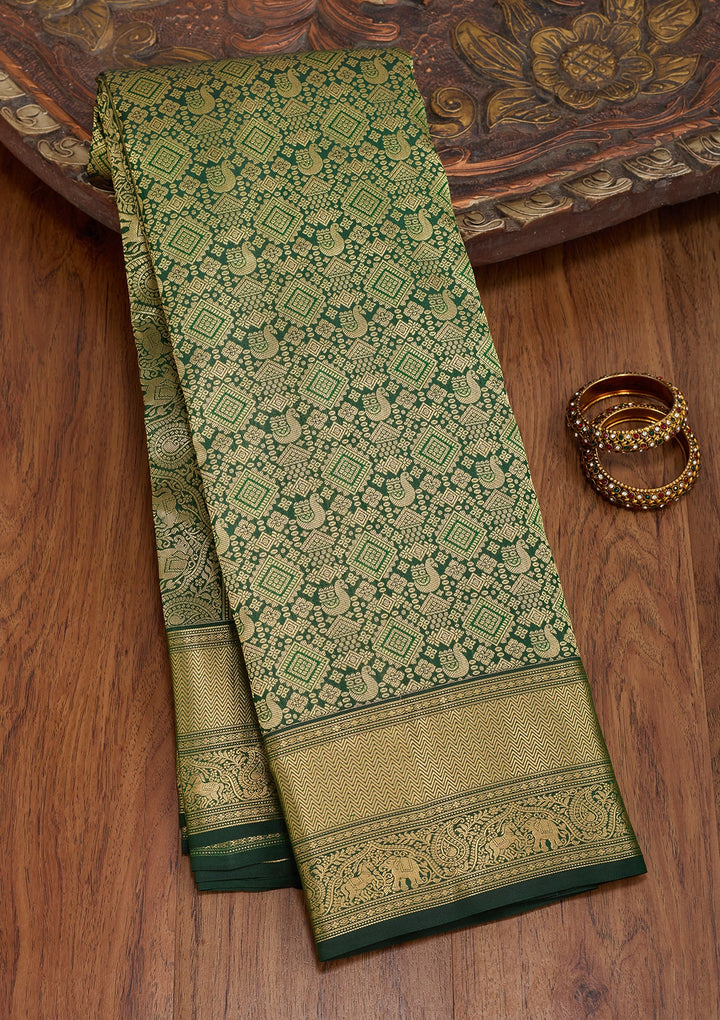 Bottle Green Kanjivaram Pure Silk Saree
