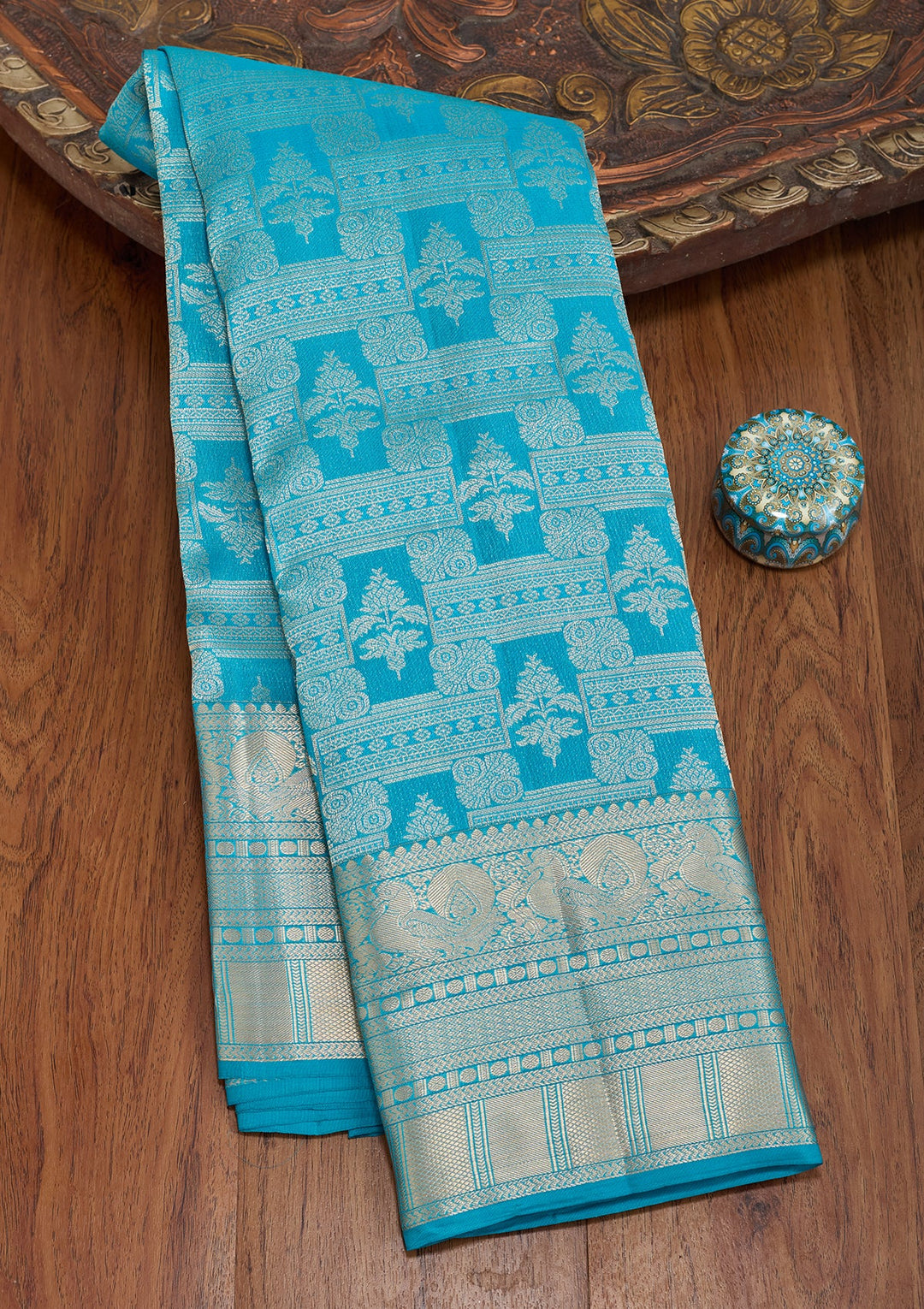 Turquoise Blue Kanjivaram Pure Silk Saree