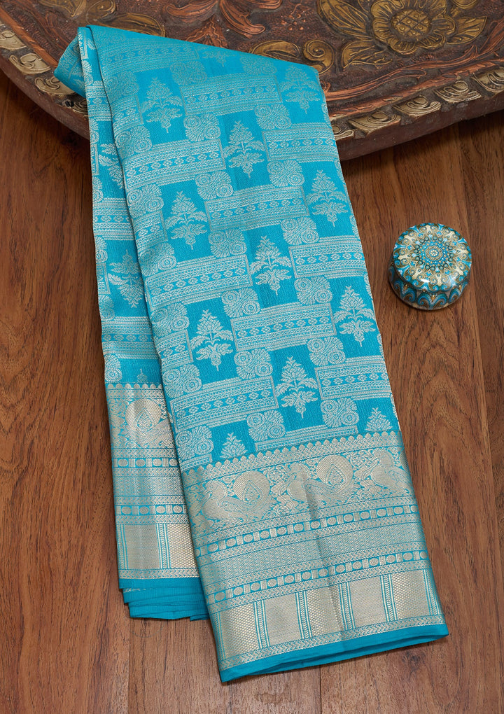 Turquoise Blue Kanjivaram Pure Silk Saree