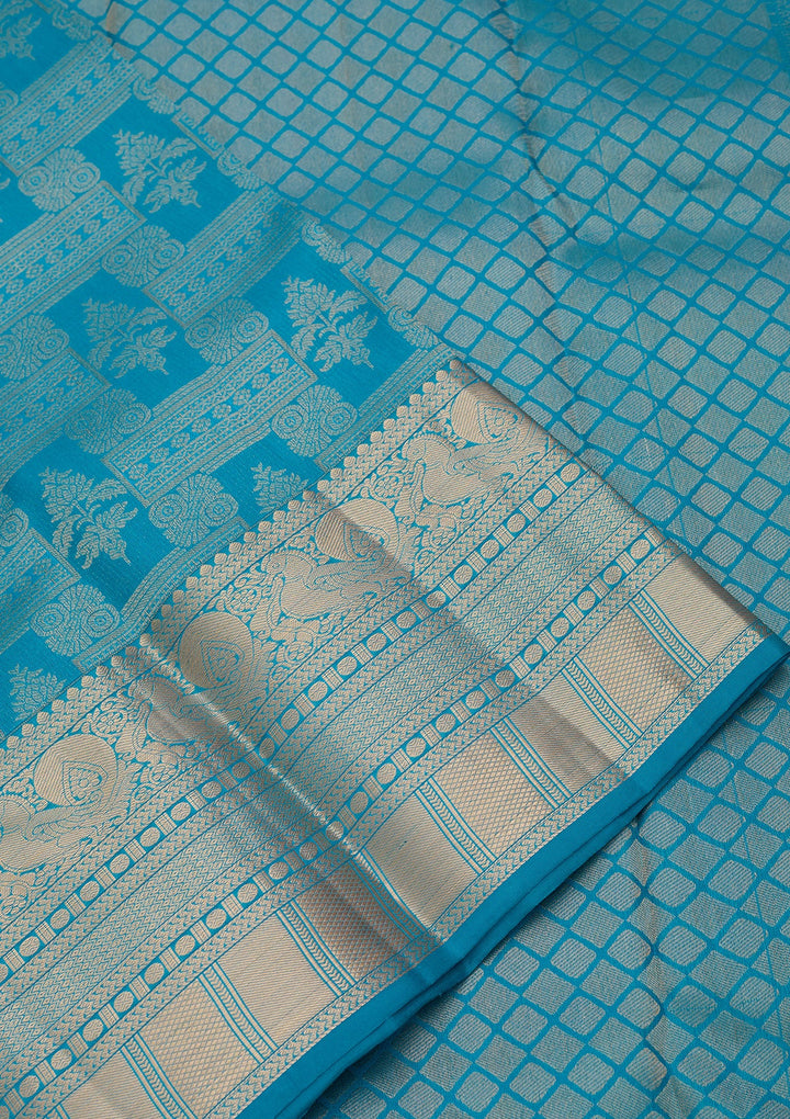 Turquoise Blue Kanjivaram Pure Silk Saree