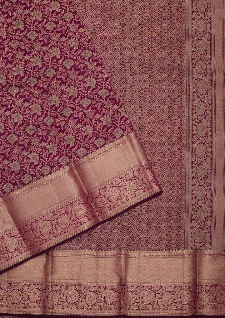 Wine Silk Jaal Saree With Matching Blouse Piece