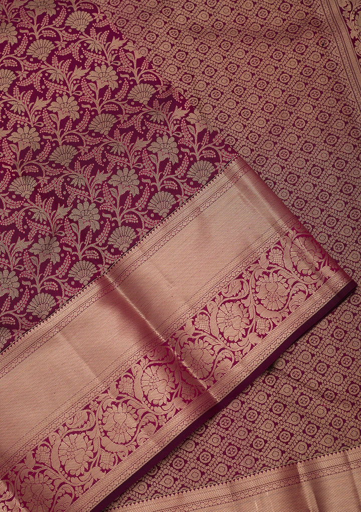 Wine Silk Jaal Saree With Matching Blouse Piece