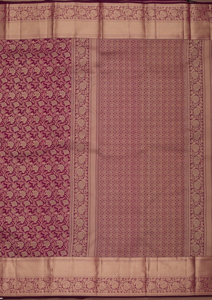Wine Silk Jaal Saree With Matching Blouse Piece