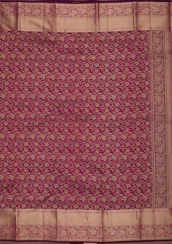 Wine Silk Jaal Saree With Matching Blouse Piece