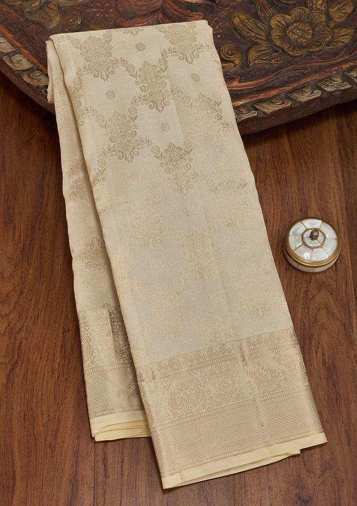 Cream Kanjivaram Pure Silk Saree