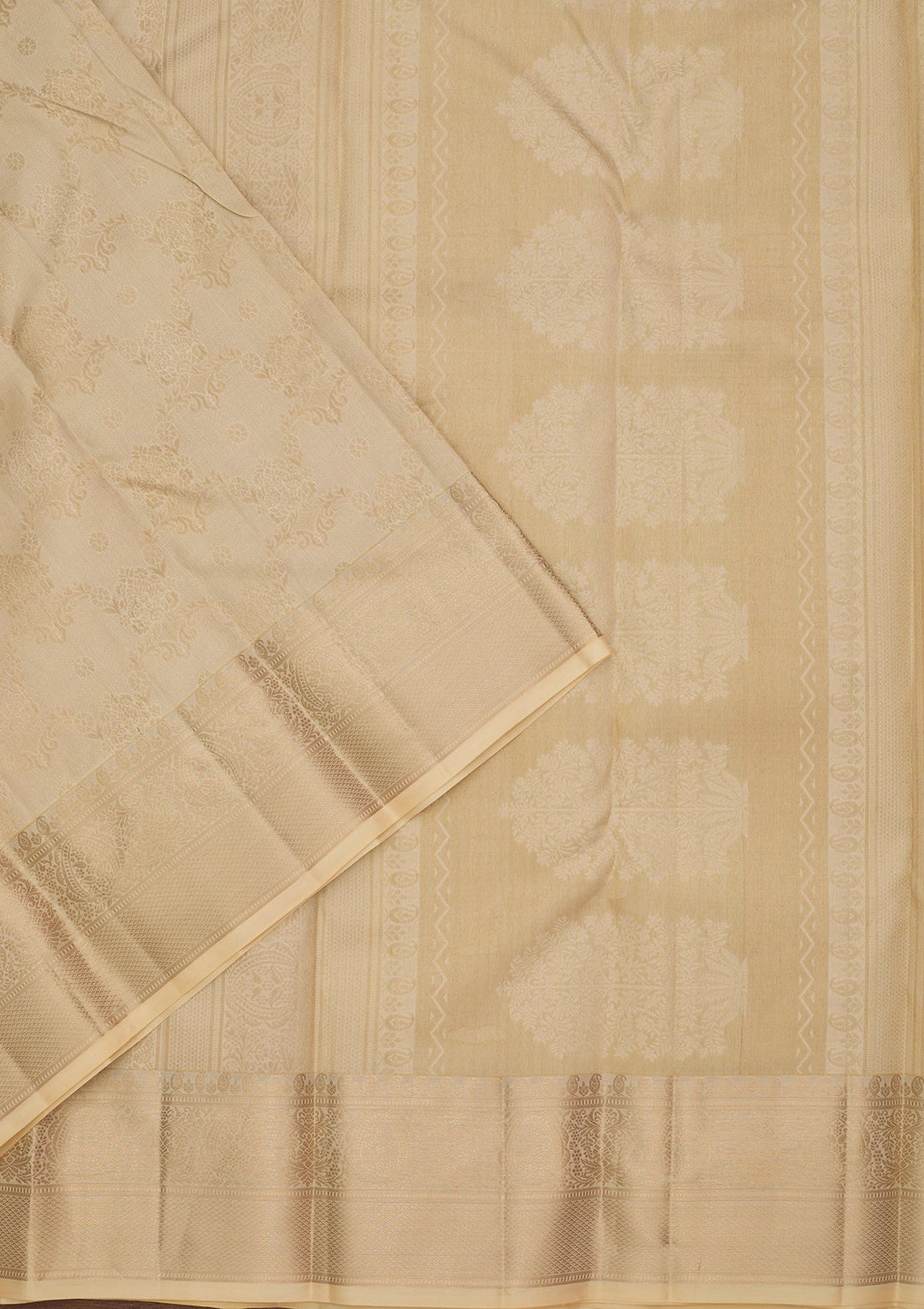 Cream Kanjivaram Pure Silk Saree