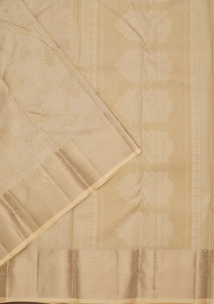 Cream Kanjivaram Pure Silk Saree