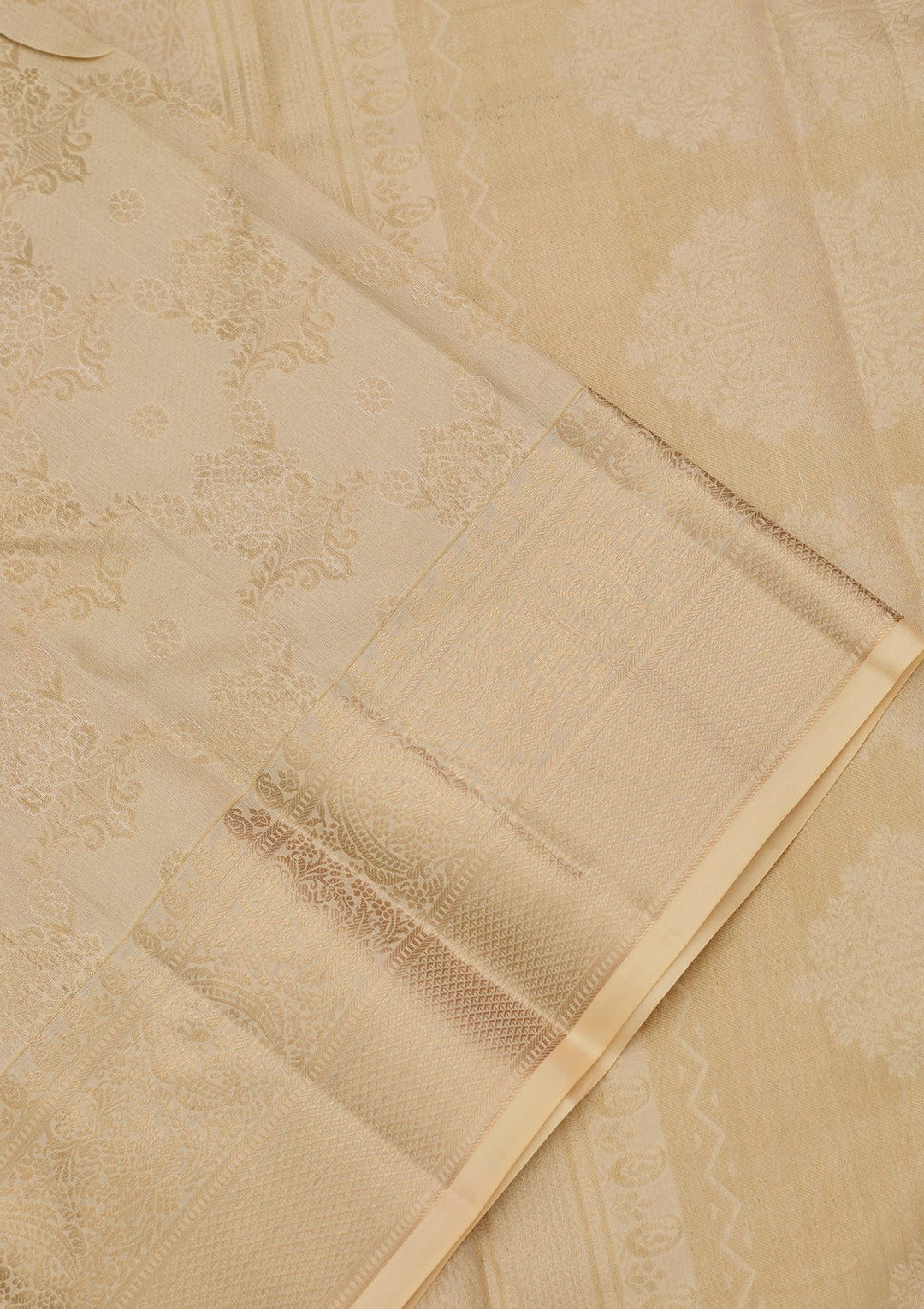Cream Kanjivaram Pure Silk Saree