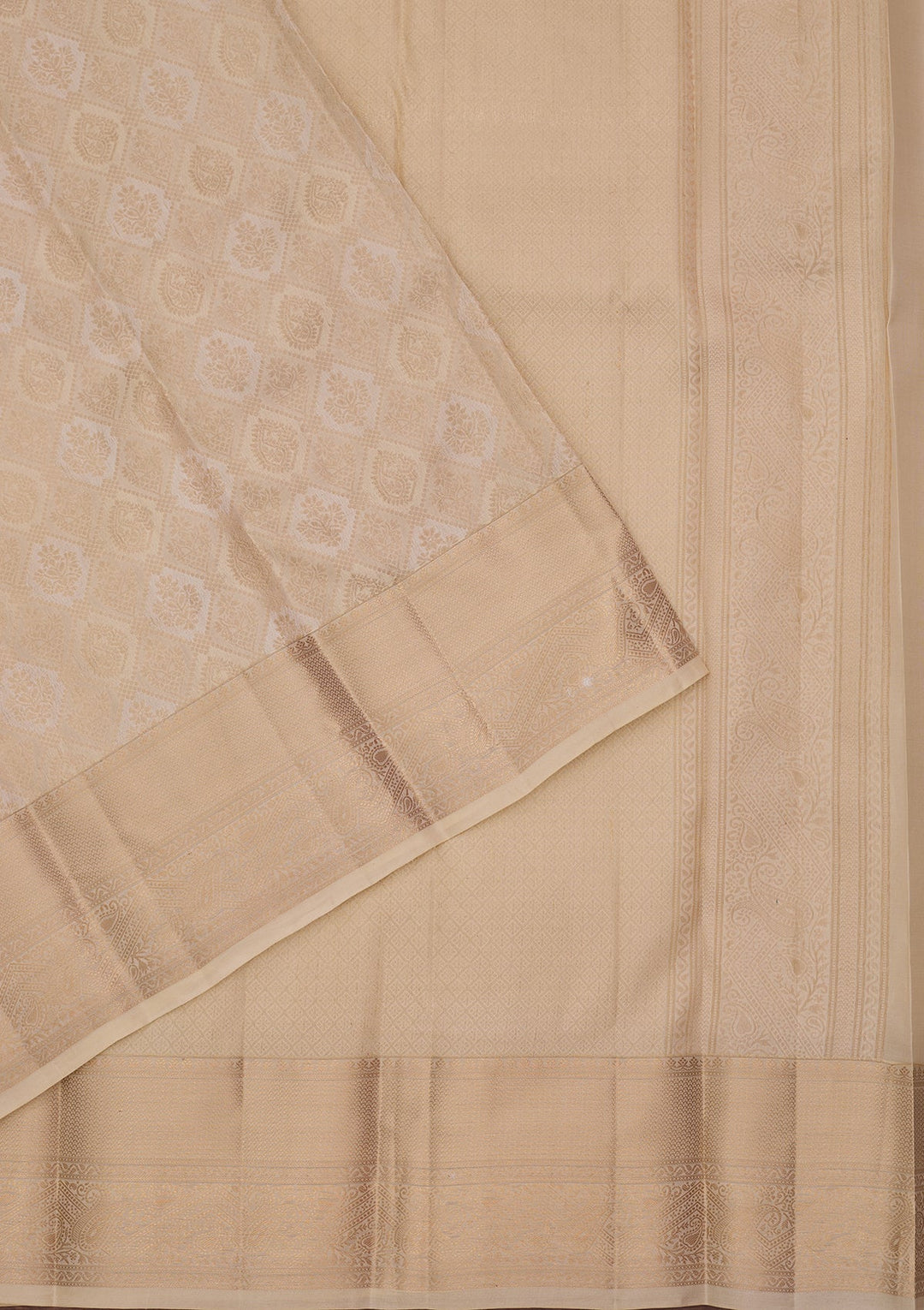 Cream Kanjivaram Pure Silk Saree