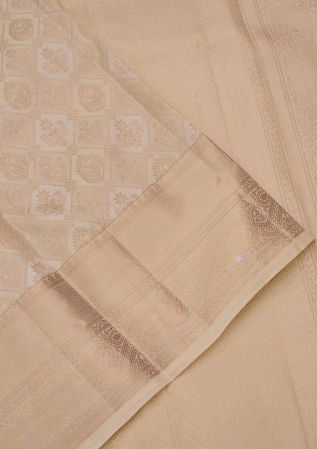 Cream Kanjivaram Pure Silk Saree