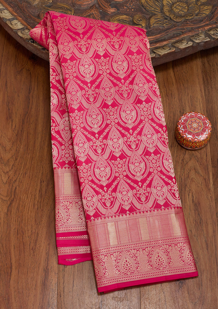 Rani Pink Silk Jaal Saree With Matching Blouse Piece