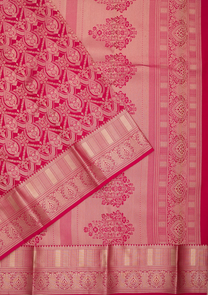 Rani Pink Silk Jaal Saree With Matching Blouse Piece