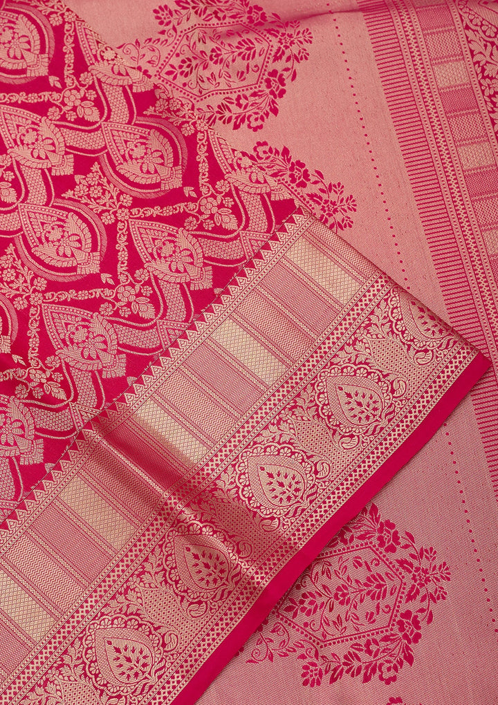 Rani Pink Silk Jaal Saree With Matching Blouse Piece