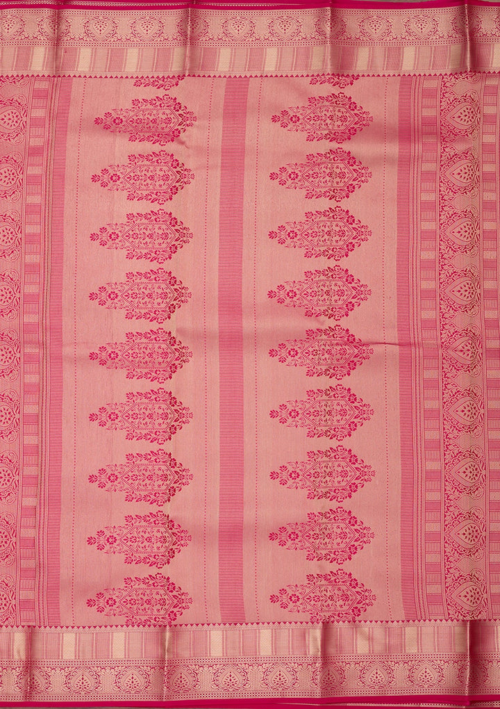 Rani Pink Silk Jaal Saree With Matching Blouse Piece