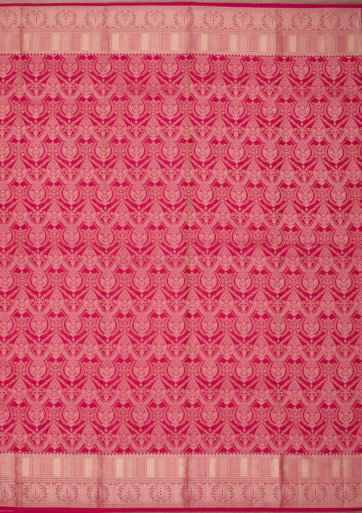 Rani Pink Silk Jaal Saree With Matching Blouse Piece