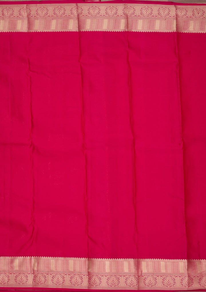 Rani Pink Silk Jaal Saree With Matching Blouse Piece