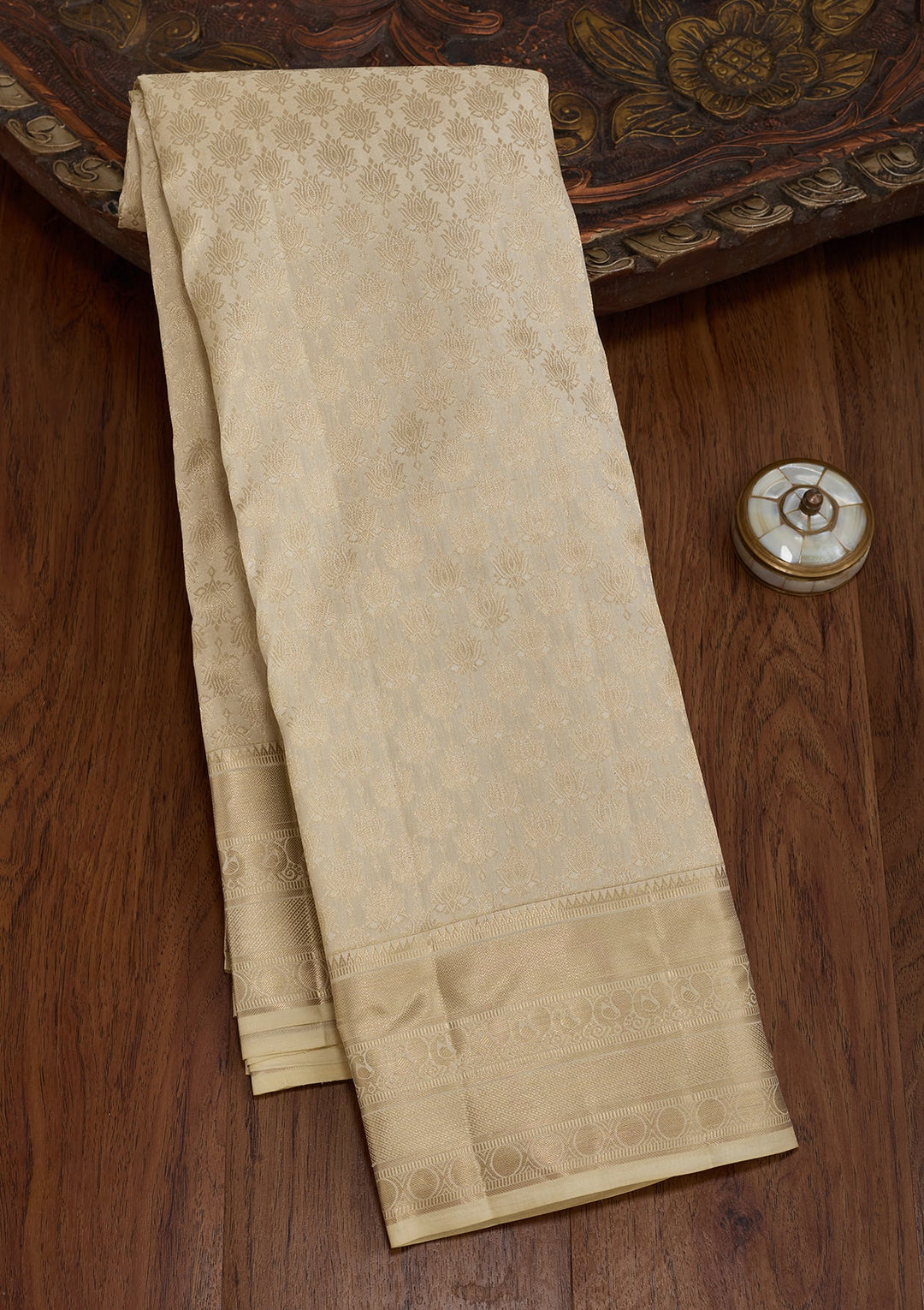 Cream Kanjivaram Pure Silk Saree