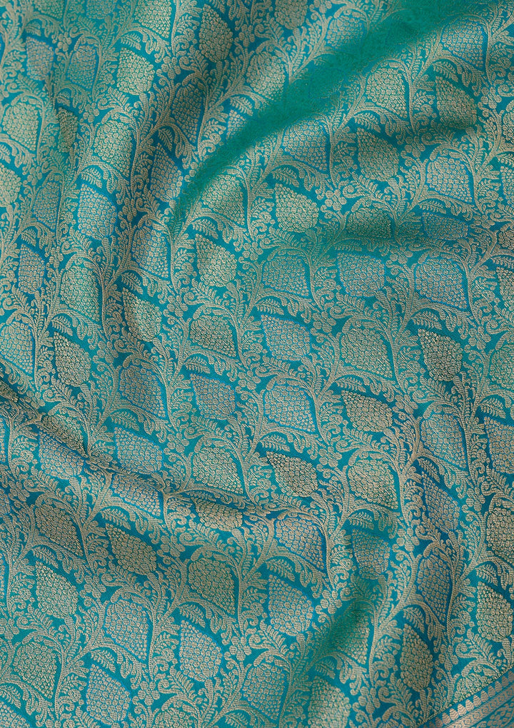 Peacock Green Silk Jaal Saree With Matching Blouse Piece