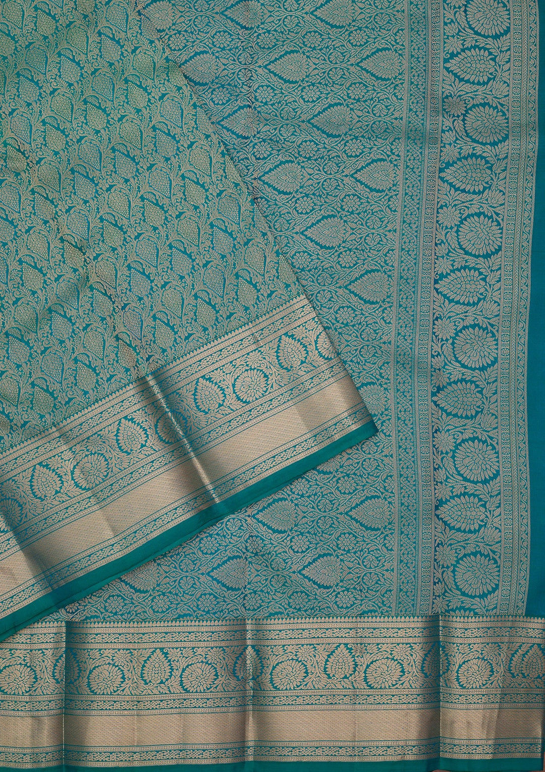 Peacock Green Silk Jaal Saree With Matching Blouse Piece