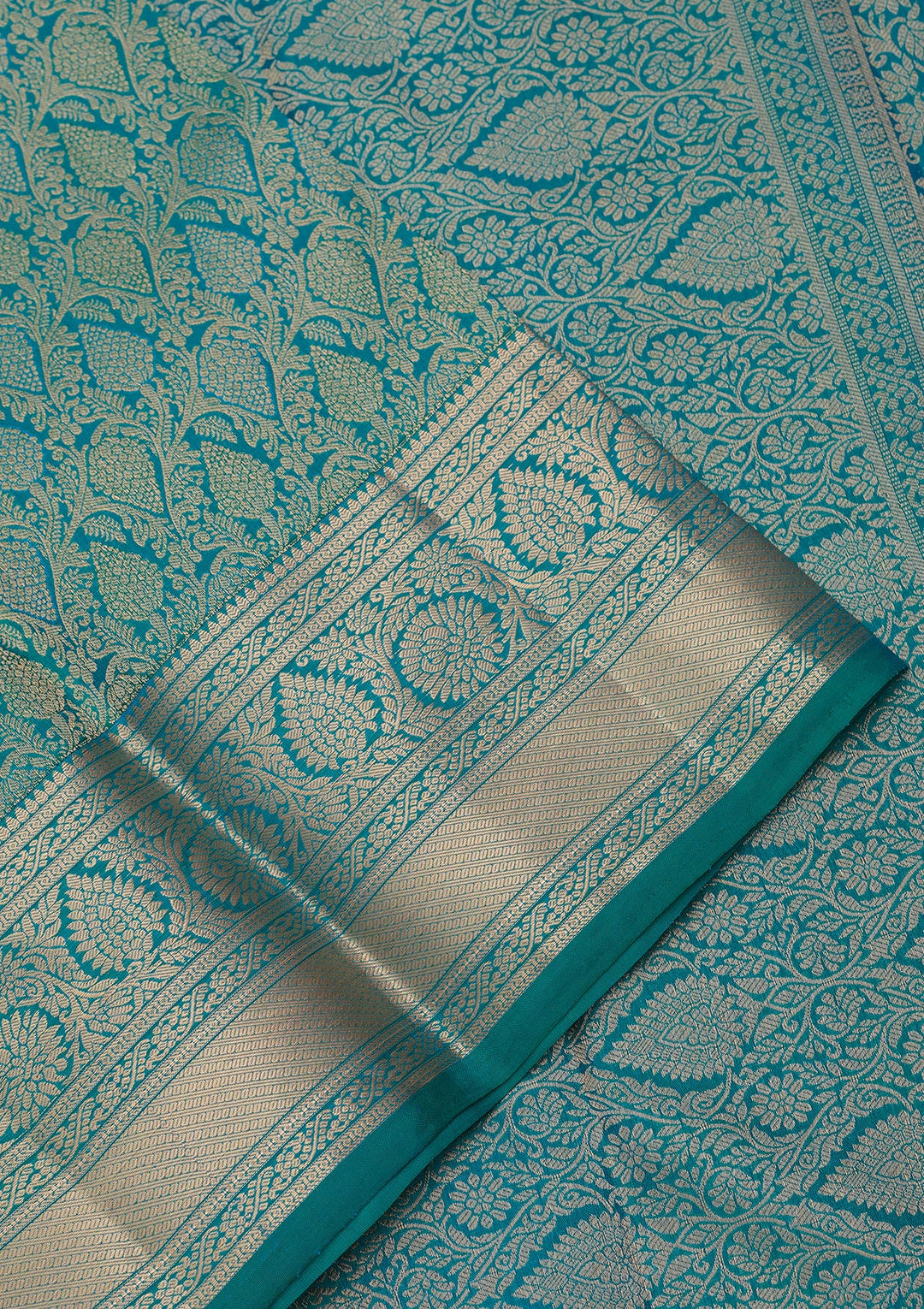 Peacock Green Silk Jaal Saree With Matching Blouse Piece