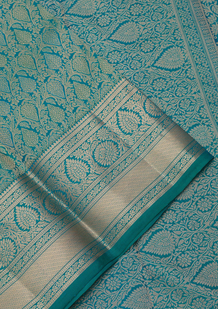 Peacock Green Silk Jaal Saree With Matching Blouse Piece