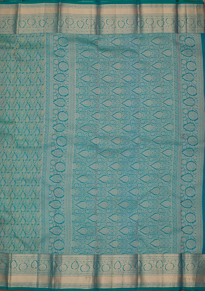 Peacock Green Silk Jaal Saree With Matching Blouse Piece