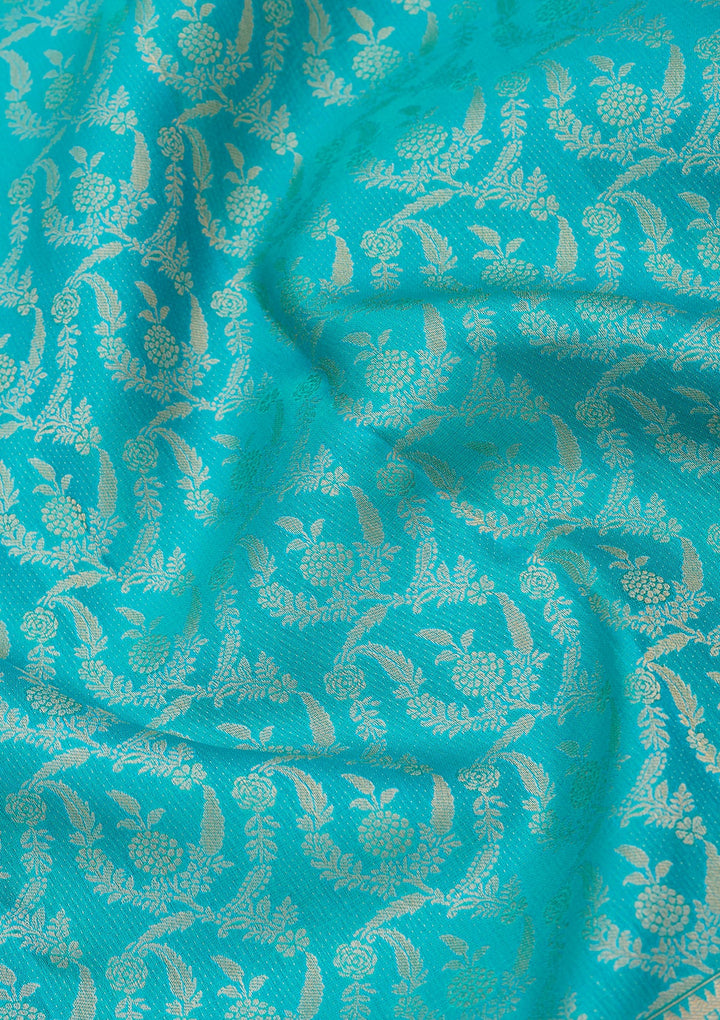 Turquoise Blue Kanjivaram Pure Silk Saree